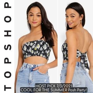 🌻 Shirred Floral Bandeau Crop Top Size US 10